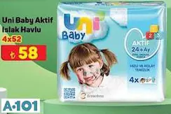 UNİ BABY AKTİF ISLAK HAVLU 4X52 UNİ BABY AKTİF ISLAK HAVLU 4X52